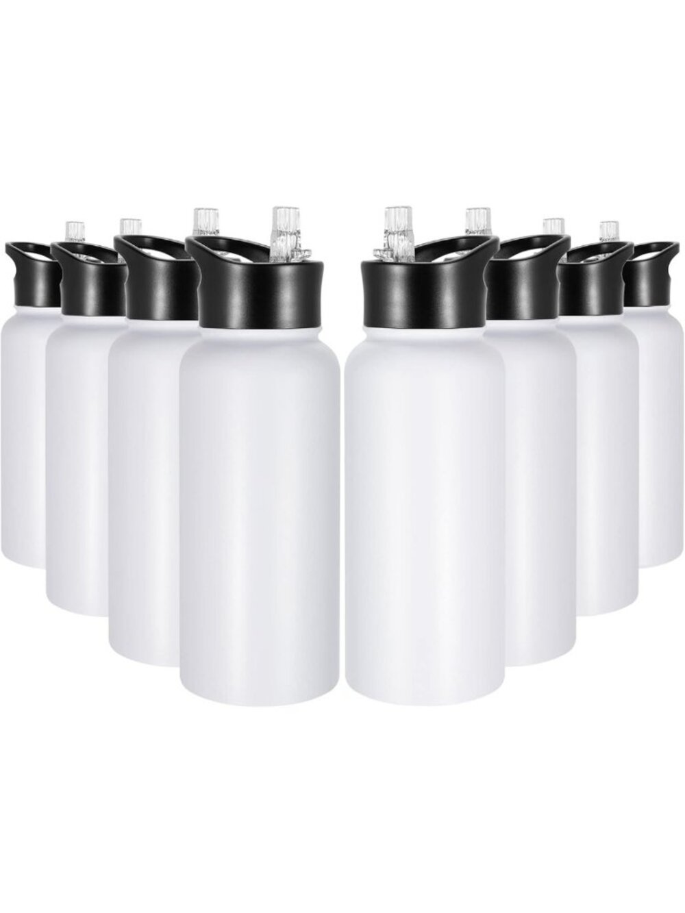 32 oz Insulated Water Bottles - 8 Pack, Stainless Steel, Straw & Wide Mouth